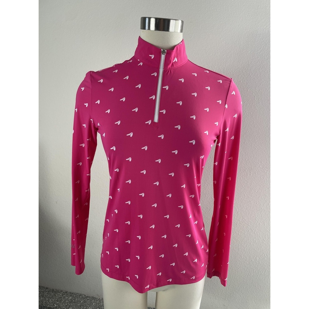 Louis Castel Shirt Womens 90 Pink Dog Print Long‎ Sleeve Golf 1/4 Zip Stretch